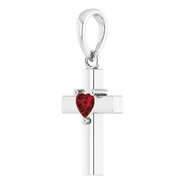 Sterling Silver Natural Mozambique Garnet Heart Cross Pendant