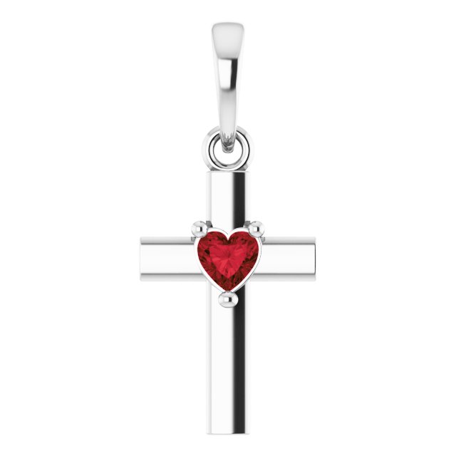 Sterling Silver Natural Mozambique Garnet Heart Cross Pendant