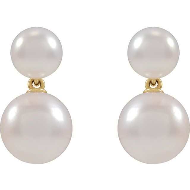 14K Yellow Cultured White Freshwater Pearl Earrings