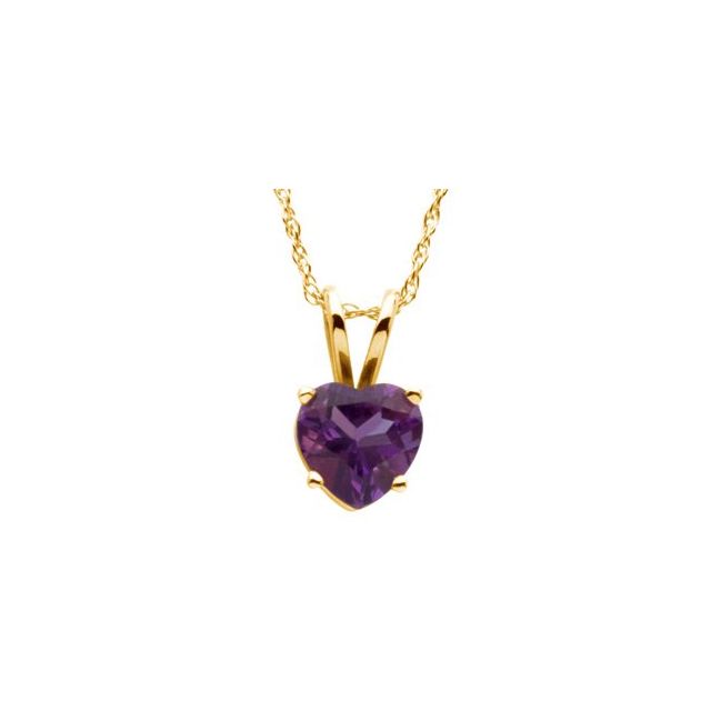 14K Yellow Natural Amethyst Solitaire 18' Necklace
