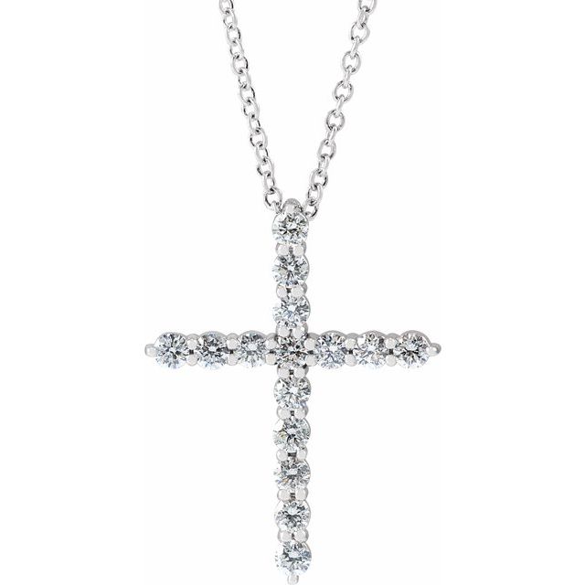 14K White 3/4 CTW Lab-Grown Diamond Cross 16-18' Necklace
