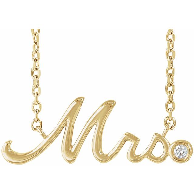 14K Yellow .015 CT Natural Diamond 'Mrs' 16-18' Necklace