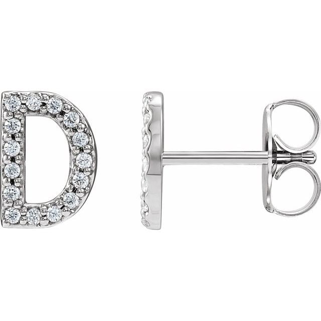 14K White .06 CTW Natural Diamond Initial D Earring