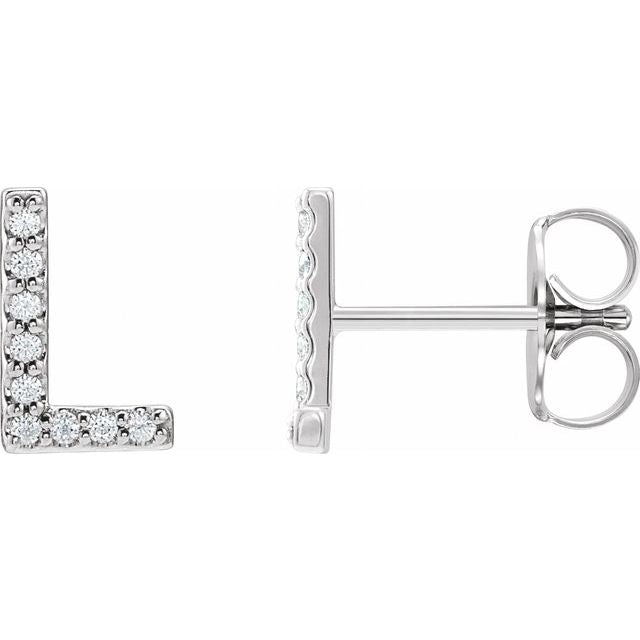 14K White .07 CTW Natural Diamond Initial L Earrings