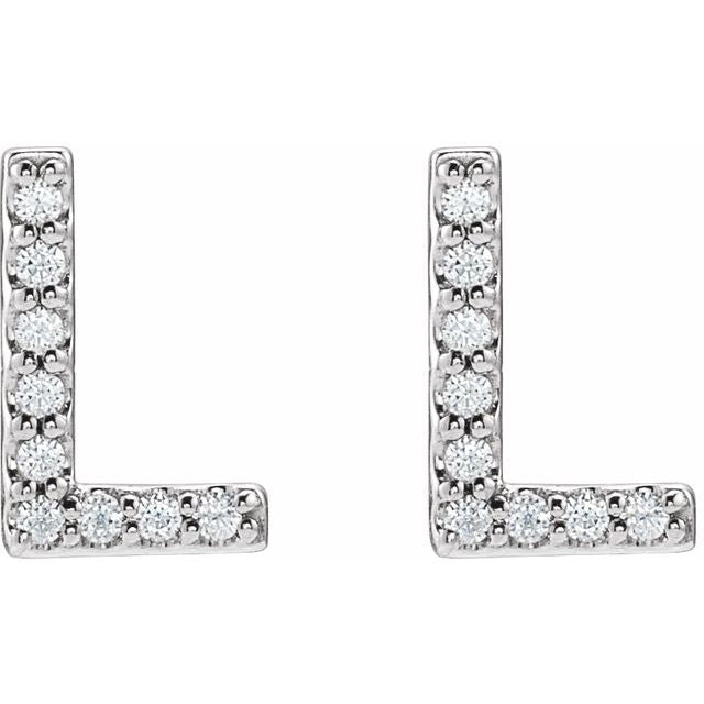 14K White .07 CTW Natural Diamond Initial L Earrings