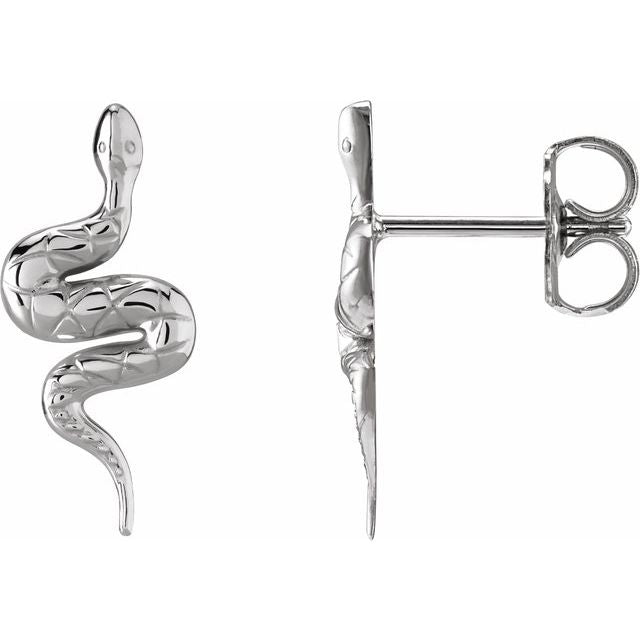 14K White Pair Snake Friction Back Earring