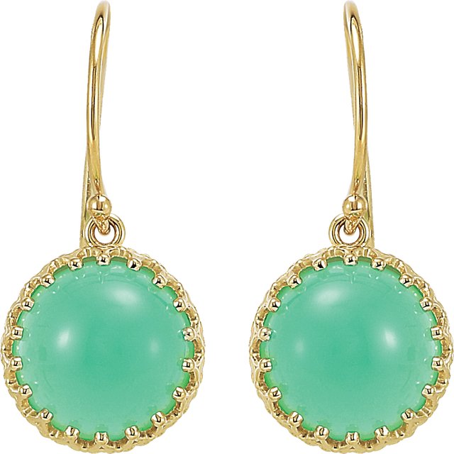 14K Yellow 10 mm Natural Chrysoprase  Earrings