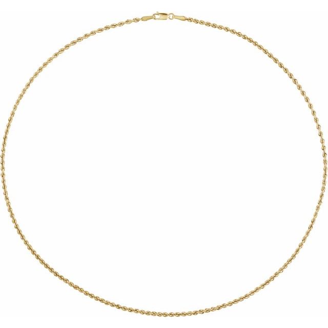 14K Yellow 2 mm Hollow Rope 16' Chain