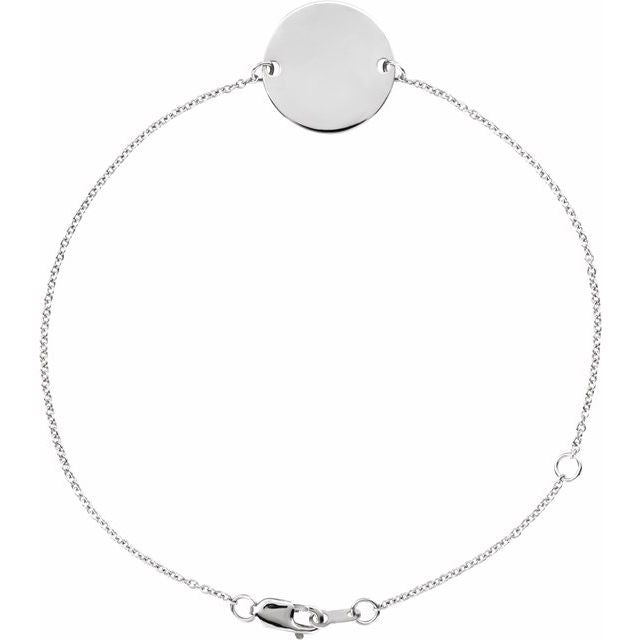 Sterling Silver Engravable Disc Adjustable 6 1/2-7 1/2' Bracelet