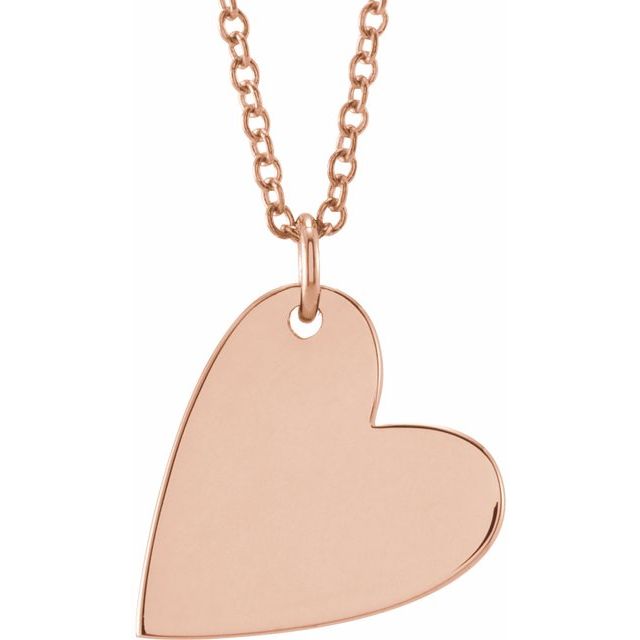 14K Rose Engravable Sideways Heart 16-18' Necklace