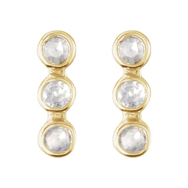 14K Yellow Rose-Cut .05 CTW Natural Diamond Three-Stone Bar Earrings