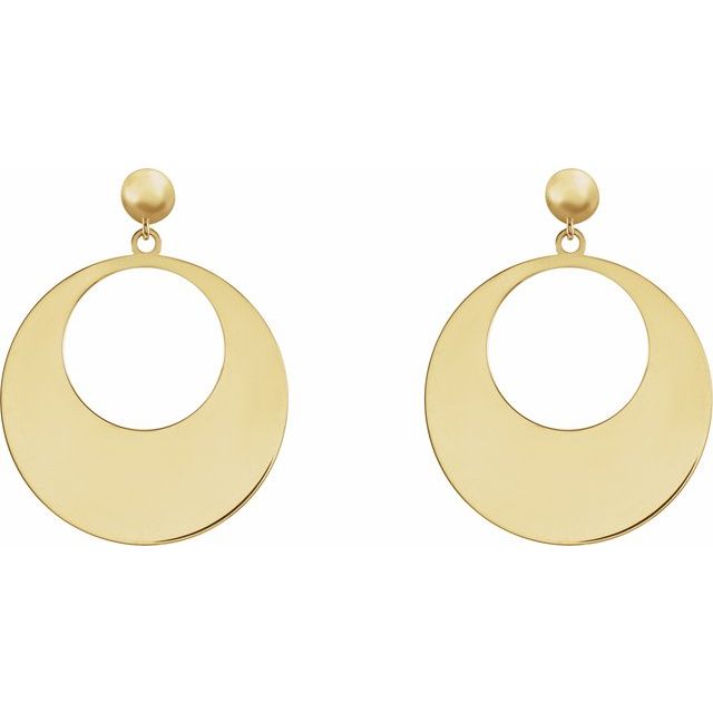 14K Yellow Circle Dangle Earrings