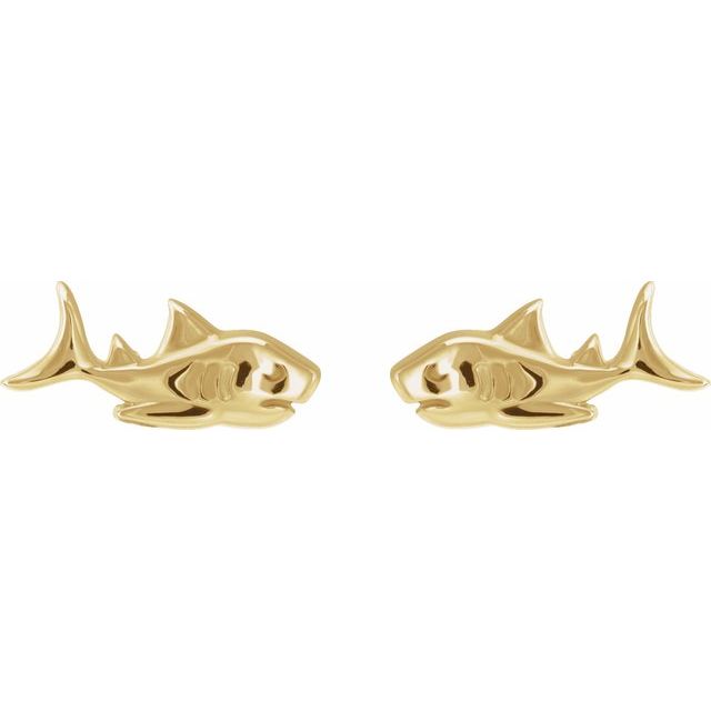 14K Yellow Shark Stud Earrings