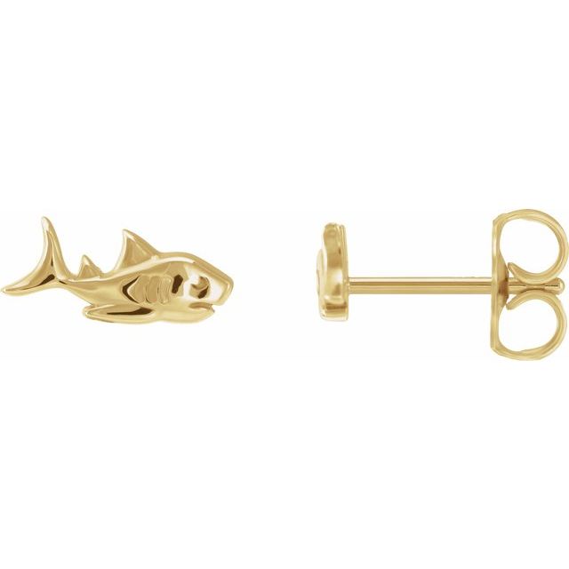 14K Yellow Shark Stud Earrings