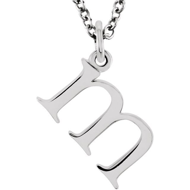 14K White Lowercase Initial m 16' Necklace