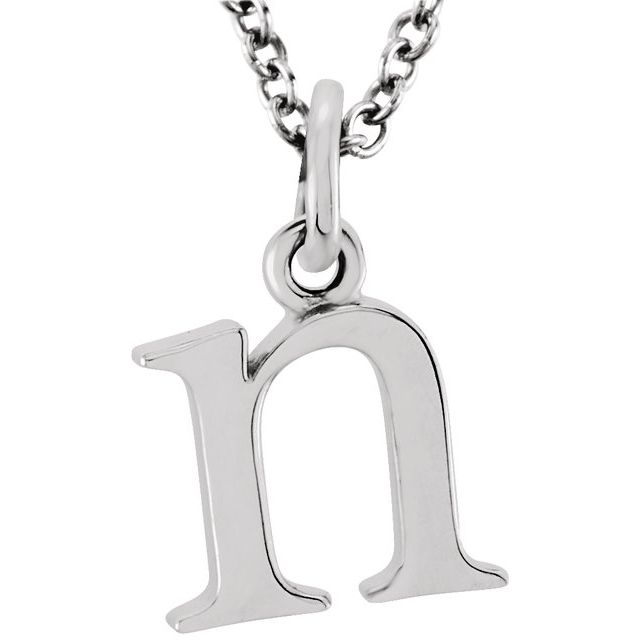 14K White Lowercase Initial n 16' Necklace