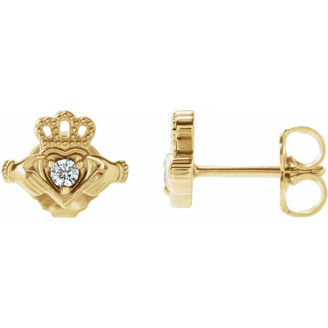 14K Yellow .06 CTW Natural Diamond Claddagh Earrings