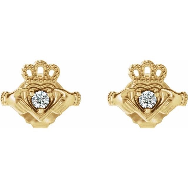 14K Yellow .06 CTW Natural Diamond Claddagh Earrings