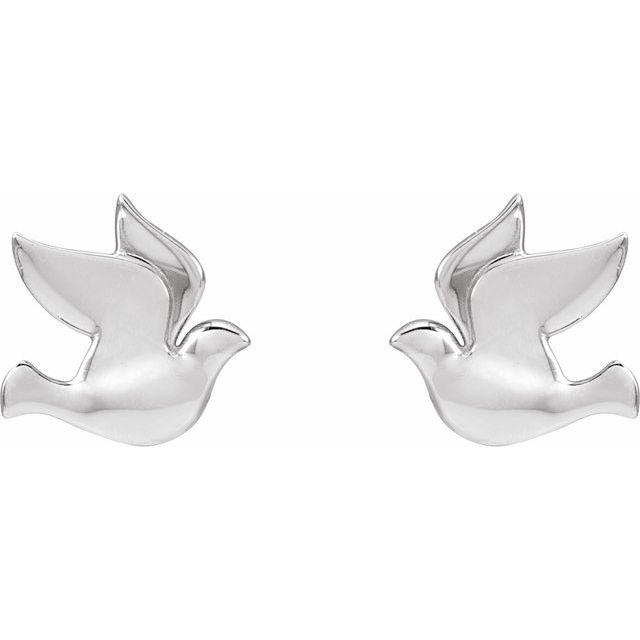 14K White Holy Spirit Dove Earrings