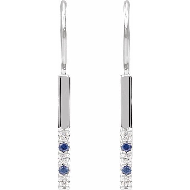 14K White Natural Blue Sapphire & .08 CTW Natural Diamond Bar Earrings