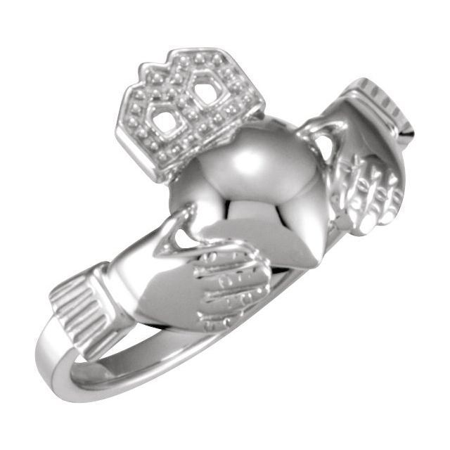 14K White 14x12 mm Claddagh Band
