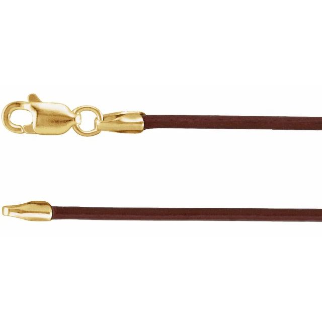 14K Yellow 1.5 mm Brown Leather 18' Cord