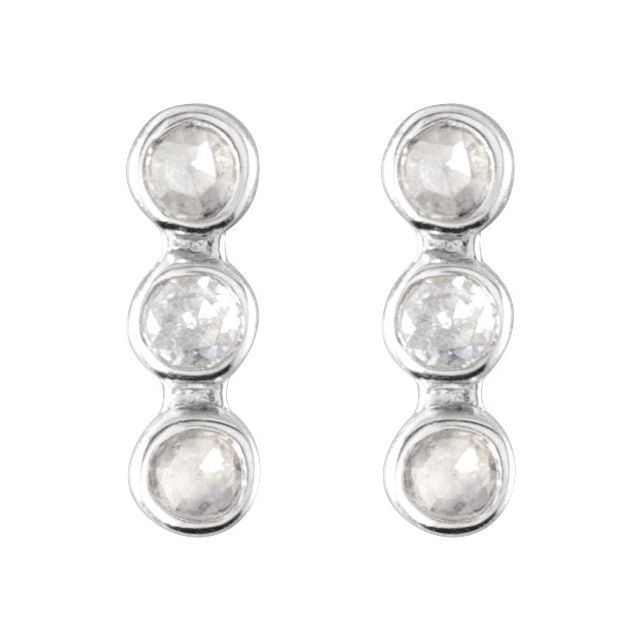 14K White Rose-Cut .05 CTW Natural Diamond Three-Stone Bar Earrings