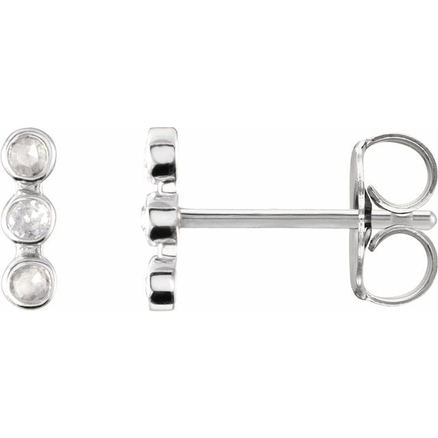 14K White Rose-Cut .05 CTW Natural Diamond Three-Stone Bar Earrings