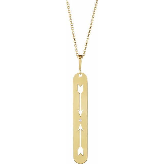 14K Yellow .0025 CT Natural Diamond Arrow Bar 16-18' Necklace
