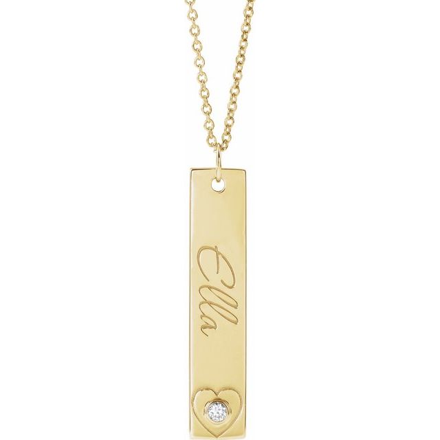 14K Yellow .03 CT Natural Diamond Engravable Heart 16-18' Necklace