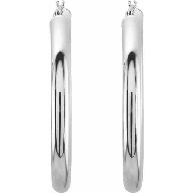 14K White Tube 40 mm Hoop Earrings