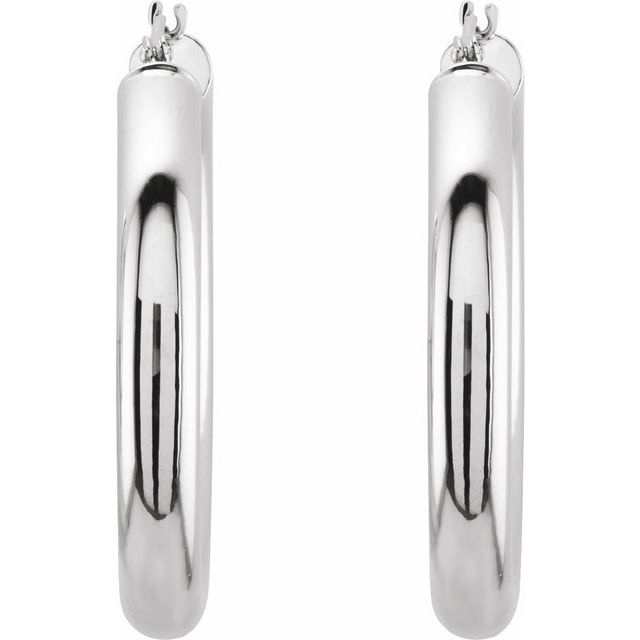 14K White Tube 30 mm Hoop Earrings