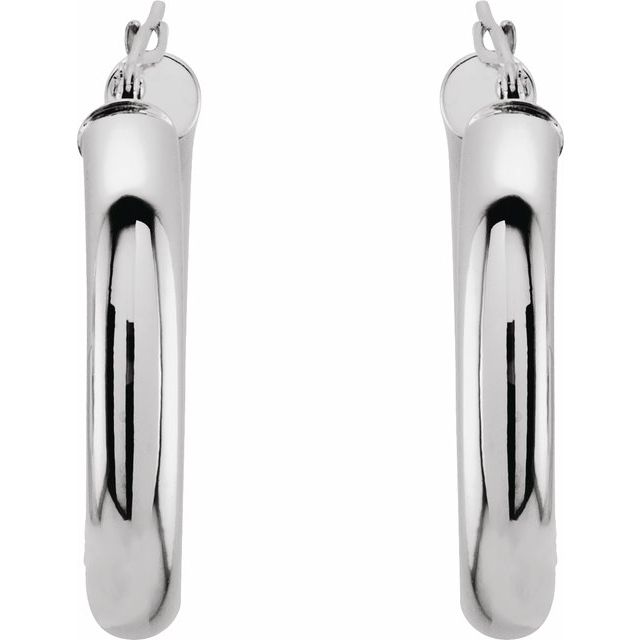 14K White Tube 25 mm Hoop Earrings