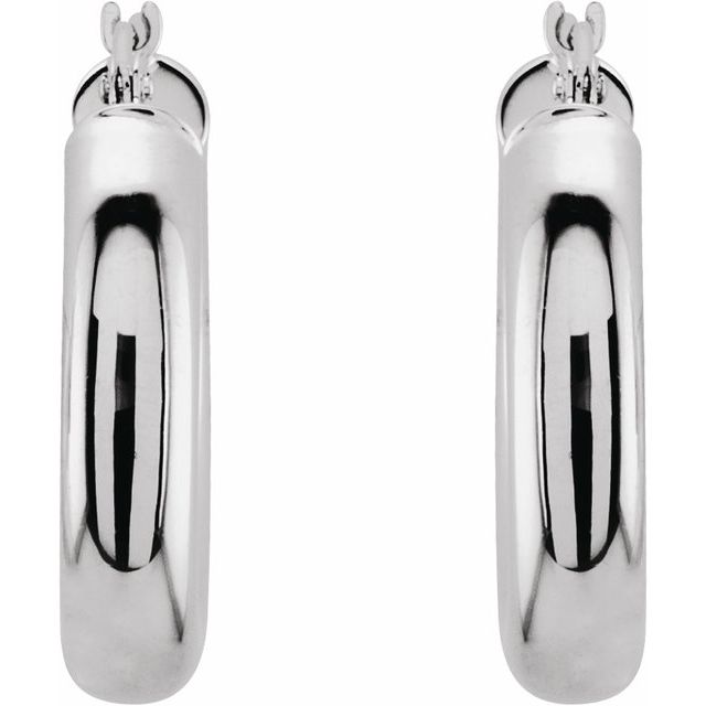 14K White Tube 20 mm Hoop Earrings