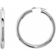 14K White Tube 40 mm Hoop Earrings