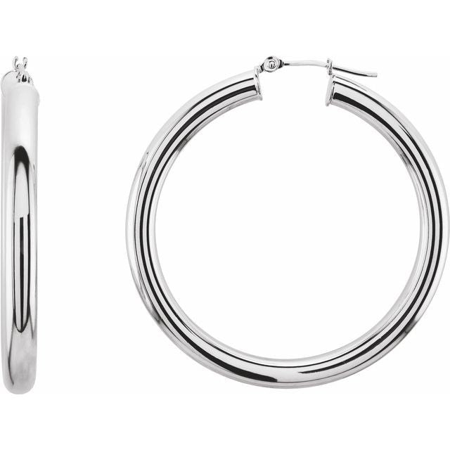 14K White Tube 40 mm Hoop Earrings