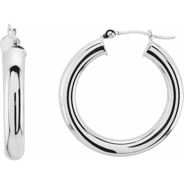 14K White Tube 25 mm Hoop Earrings