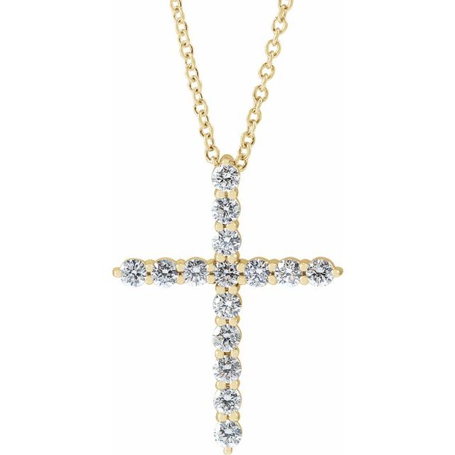 14K Yellow 1/2 CTW Natural Diamond Cross 16-18' Necklace