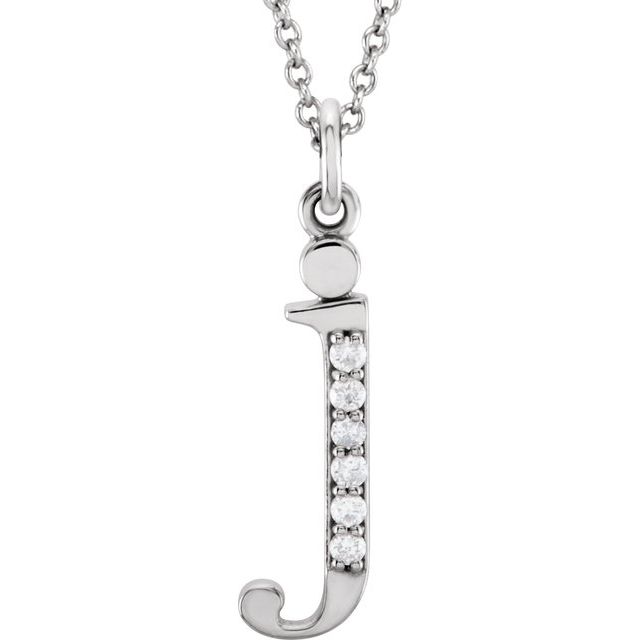 14K White .025 CTW Natural Diamond Lowercase Initial J 16' Necklace
