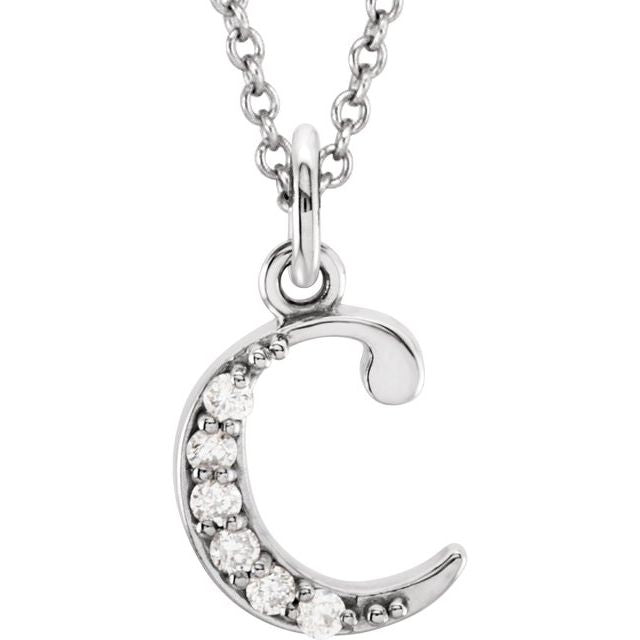 14K White .03 CTW Natural Diamond Lowercase Initial C 16' Necklace