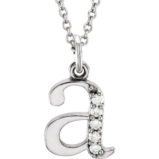 14K White .025 CTW Natural Diamond Lowercase Initial A 16' Necklace