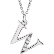 14K White .02 CTW Natural Diamond Lowercase Initial W 16' Necklace