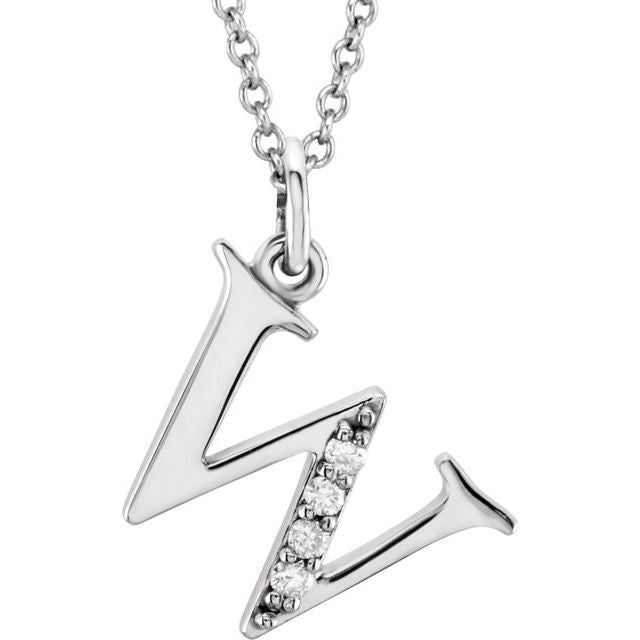 14K White .02 CTW Natural Diamond Lowercase Initial W 16' Necklace