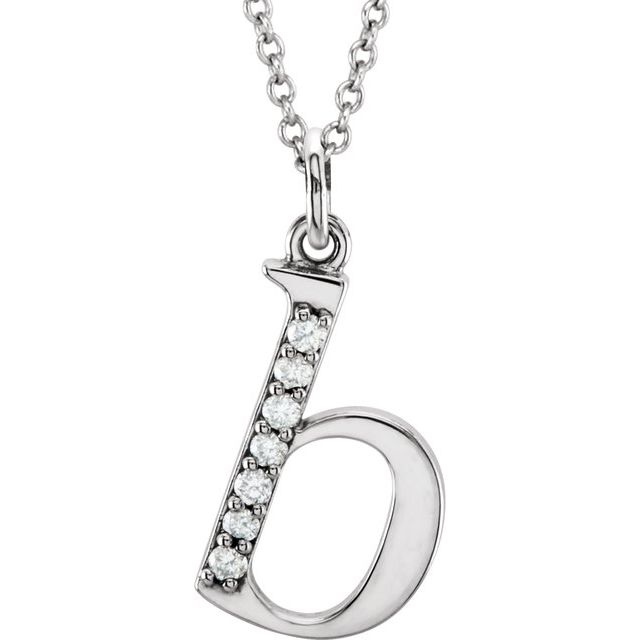 14K White .03 CTW Natural Diamond Lowercase Initial B 16' Necklace