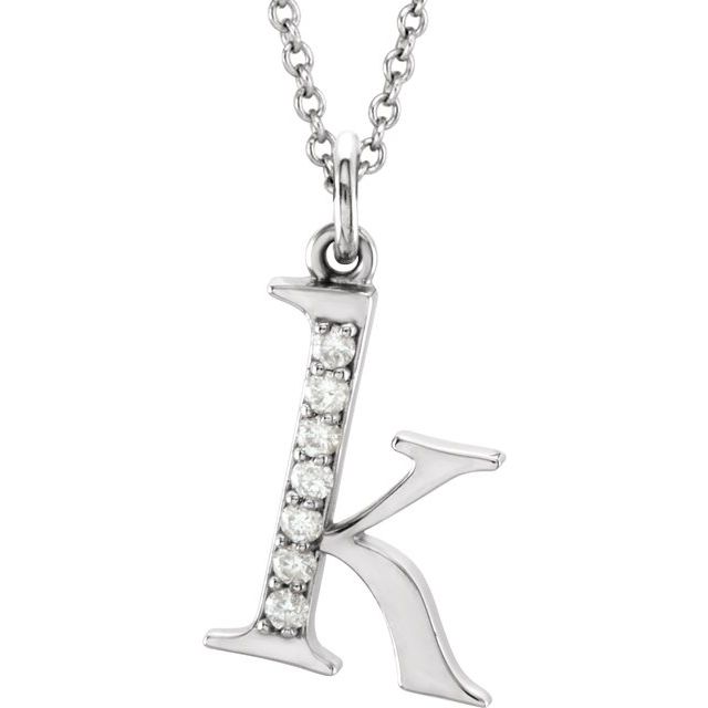 14K White .03 CTW Natural Diamond Lowercase Initial K 16' Necklace