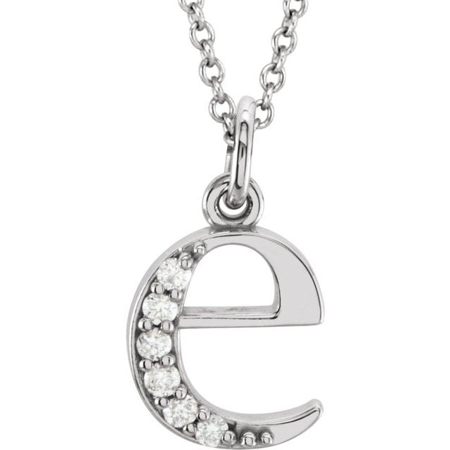 14K White .03 CTW Natural Diamond Lowercase Initial E 16' Necklace