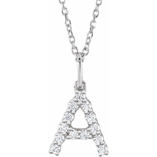 14K White 1/5 CTW Lab-Grown Diamond Initial A 16-18' Necklace