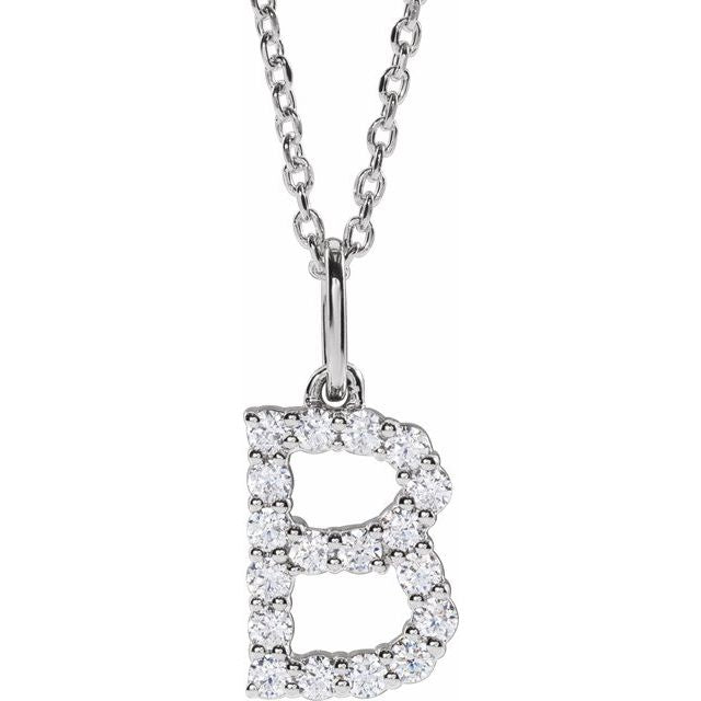 14K White 1/4 CTW Lab-Grown Diamond Initial B 16-18' Necklace