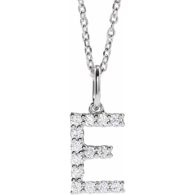 14K White 1/5 CTW Lab-Grown Diamond Initial E 16-18' Necklace