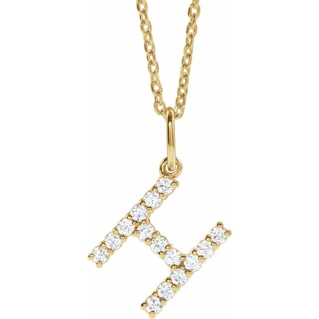 14K Yellow 1/5 CTW Lab-Grown Diamond Initial H 16-18' Necklace